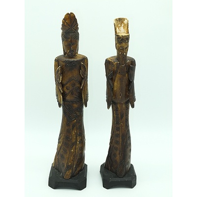 Two Asian Lacquered Bone Carvings