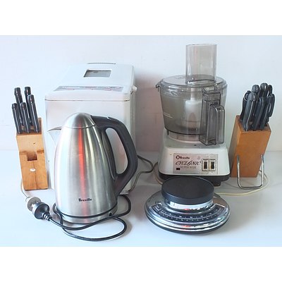 Kambrook Bread Maker, Breville Kettle and Mixer, and Various Pots and Pans