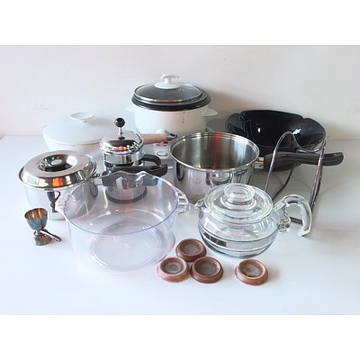 Kambrook Bread Maker, Breville Kettle and Mixer, and Various Pots and Pans