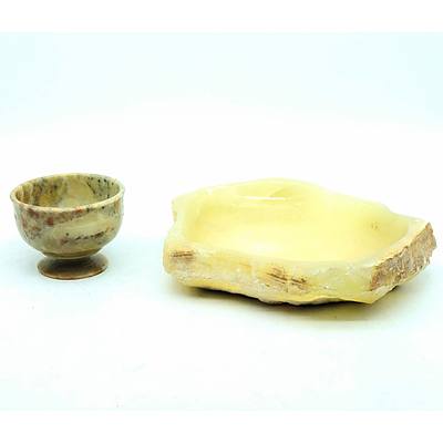 Eastern Turned Alabaster Goblets and Glasses a Crystal Rock Style Ashtray and More