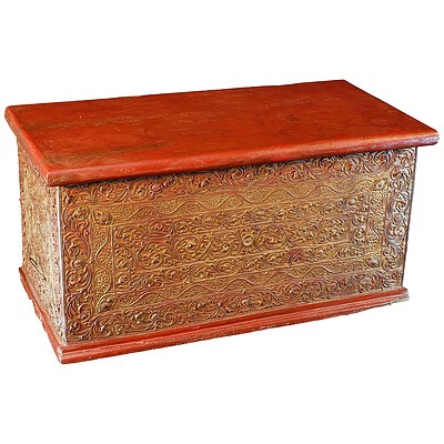 Burmese Finely Carved and Lacquered Wood Mandalay Chest Early 20th Century