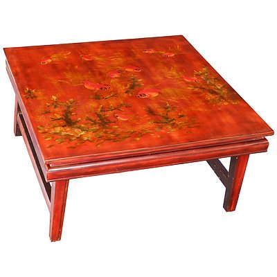 Vietnamese Lacquer Low Table Decorated with Goldfish