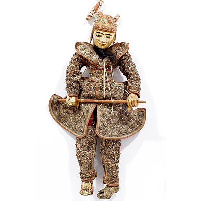 Old Burmese Marionette Puppet with Lavishly Sequined Garments and Glass Jewells