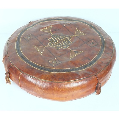 Genuine Tribal Leather Stitched Ottoman