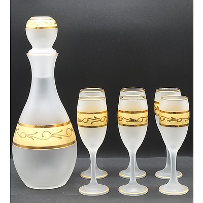 Cristallerie Zoppi Seven Piece Frosted Glass Decanter Set - New