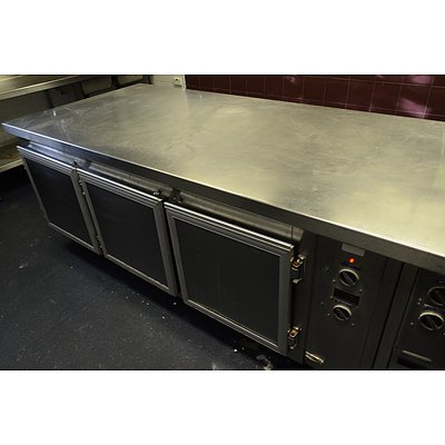 Commercial Stainless Steel Island Bench with With Under Bench Fridge and Bain Marie