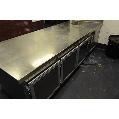 Commercial Stainless Steel Island Bench with With Under Bench Fridge and Bain Marie