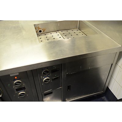 Commercial Stainless Steel Island Bench with With Under Bench Fridge and Bain Marie