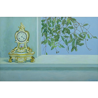 LAVERTY, Ursula (b.1930): 'Clock and Turpentine Tree,' 1984. Oil on Canvas