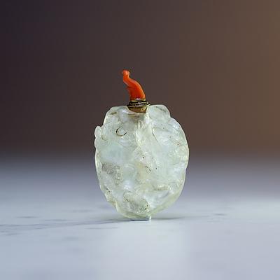 Antique Chinese Rock Crystal Snuff Bottle Carved as a Melon