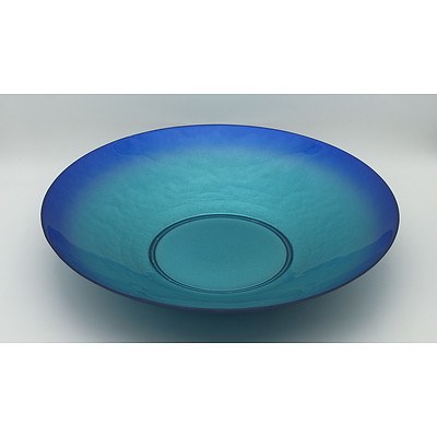 Two Blue Enamel Art Glass Fruit Bowls