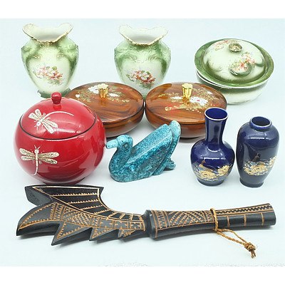 Group of Asian Ornaments and Collectables Including Bendix Petersen Spoons, Two Athol Morris Calendars