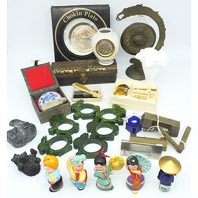 Group of Asian Ornaments and Collectables Including Bendix Petersen Spoons, Two Athol Morris Calendars