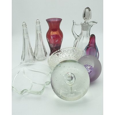 Collection of Glass and Cut Crystal Items Including a Pink Hue Penguin Figure