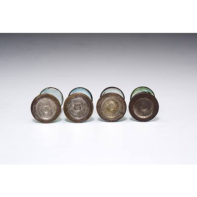 Set Four Japanese Ginbari Enamel Miniatures Sealmark of Ota Toshiro, Early 20th Century