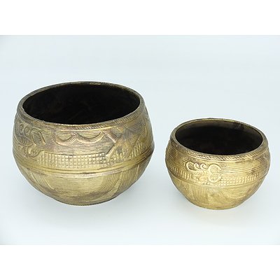 Two African Ashanti Tribal Brass Bowls