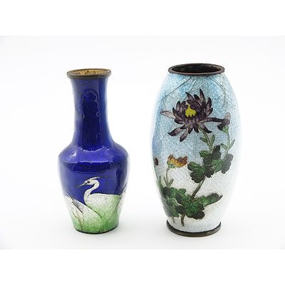 Two Japanese Ginbari Enamel Miniature Vases