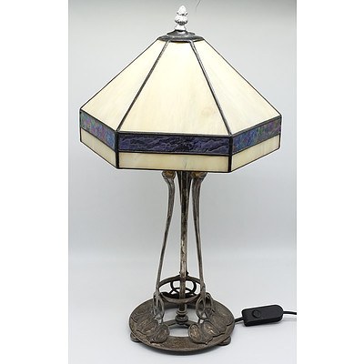 English Arts and Crafts Silvered Brass Table Lamp 1911