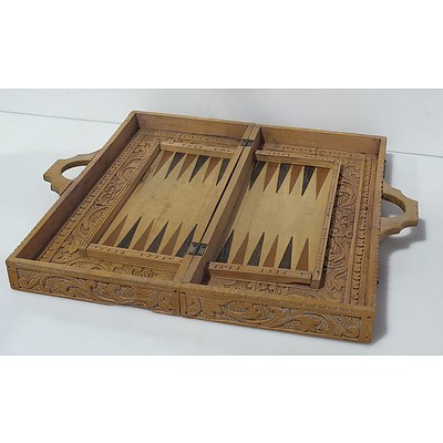 Carved Balinese Chess and Backgammon Set