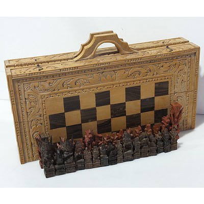 Carved Balinese Chess and Backgammon Set