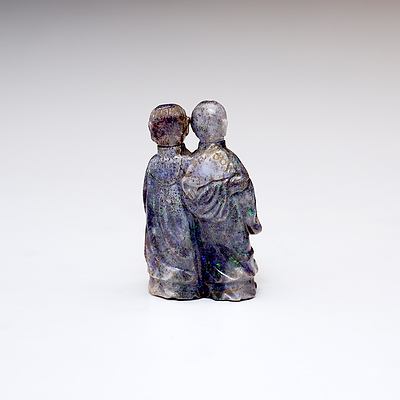 Chinese Labradorite Snuff Bottle Finely Carved as Two Courtesans