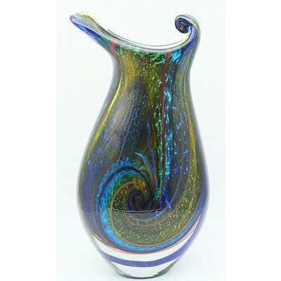 Heavy Art Glass Vase with Internal Swirling Design