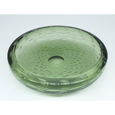 Green Art Glass Fruit Bowl with Aerated Internal Design