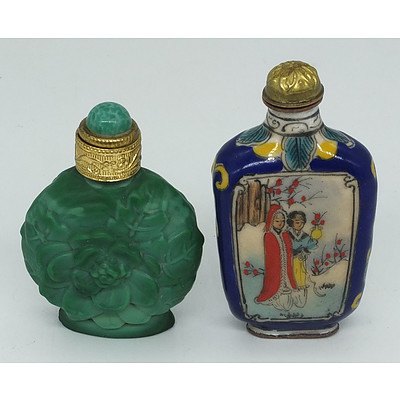 Chinese Moulded Glass and Peking Enamel Snuff Bottles
