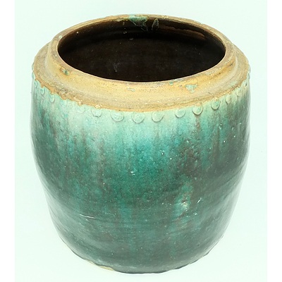 Asian Green Glazed Stoneware Jar Without Cover