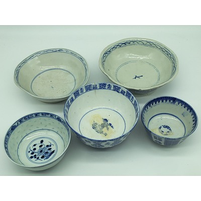 Various Chinese Blue and White Porcelain Bowls 20th Century