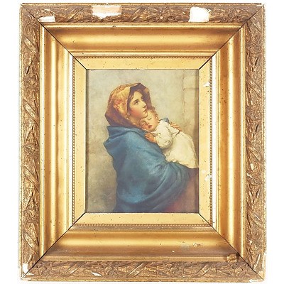 Antique Giltwood and Moulded Gesso Frame With Offset Print of Madonnina by Roberto Ferruzzi