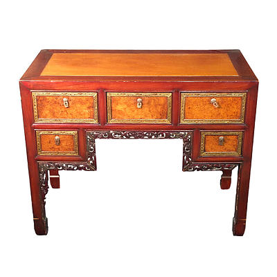 Antique Straits Chinese Burlwood and Walnut Dressing Table