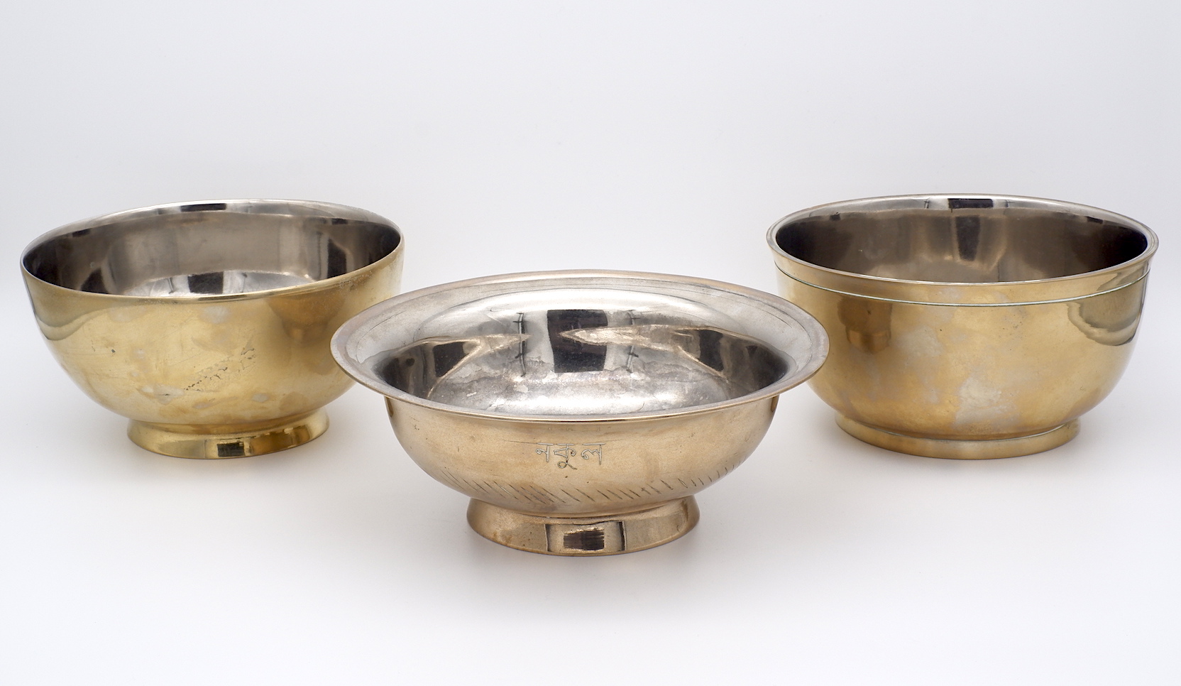 'Three Bangladeshi Tinned Bell Metal Singing Bowls'