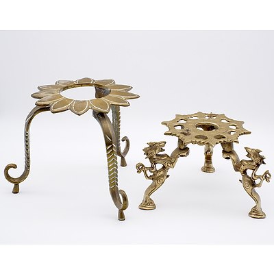 Two Indian Mughal Cast Brass Trivets, 19th Century or Earlier