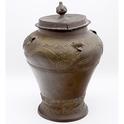 Sarawak Cast Bronze Tajau Jar and Cover, 19th Century