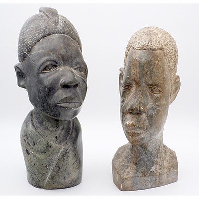 Two Signed African Shona Stone Busts