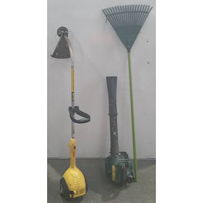 Talon Garden Hawk Trimmer, Gardenline Leaf Blower, and Rake