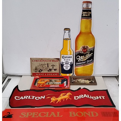 Collection of Beer Tap Tower, Beer Tap Handle Tops and Beer Memorabilia