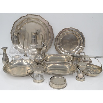 Collection of Marinoni Pewter, Including Pewter and Glass Claret Jugs