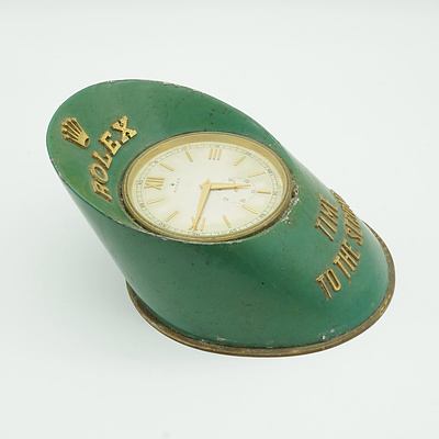 Rare Rolex Gilt Brass and Painted Hoof Shaped Desk Clock with Original Box