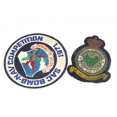 Woven RAF Footstool, Bomber Squadron Bullion Wire Badge and Strategic Air Command Badge