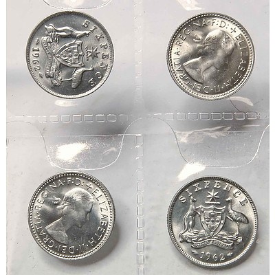 Australian Silver 6 Pence 1962 (x4 Coins)