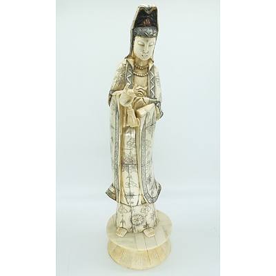 Carved and Engraved Laminated Bone Figure of Guanyin 20th Century