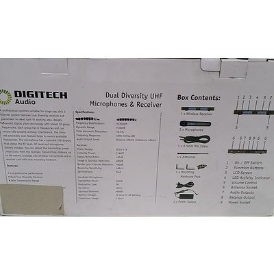 DigiTech Audio Dual Diversity UHF 2 Channel Microphone and Reciever System - RRP: $259.00