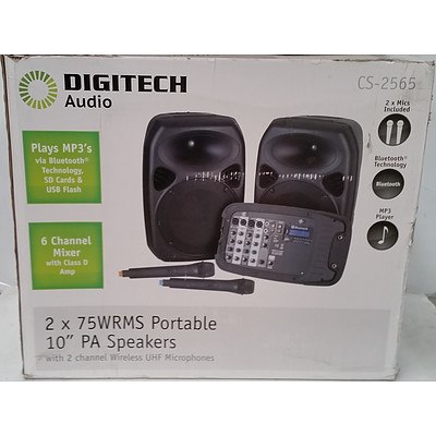 DigiTech Audio CS-2565 10" PA Speaker System w/ 2 Channel Wireless UHF Microphones - RRP: $729.00