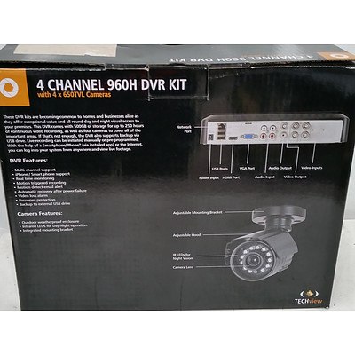 Techview 4 Channel 960H DVR Kit w/ 4 x 650TVL Cameras - RRP: $399.00