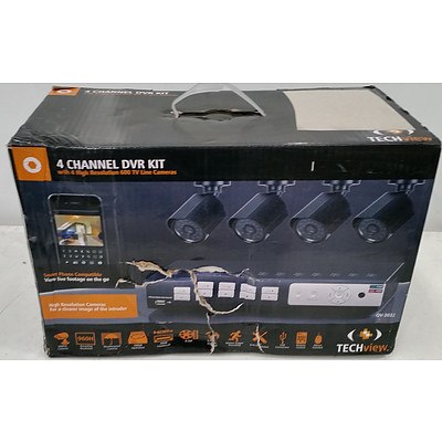 Techview 4 Channel DVR Kit w/ 4 High Resolution 600 TV Line Cameras - RRP: $399.00