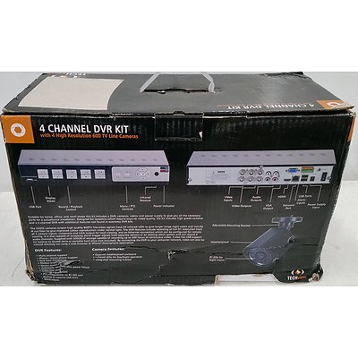 Techview 4 Channel DVR Kit w/ 4 High Resolution 600 TV Line Cameras - RRP: $399.00