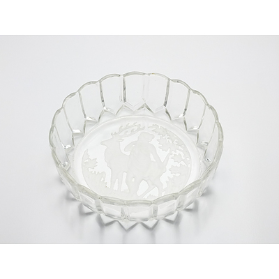 Moulded Glass Bowl with Frosted Image of Woman and Stag