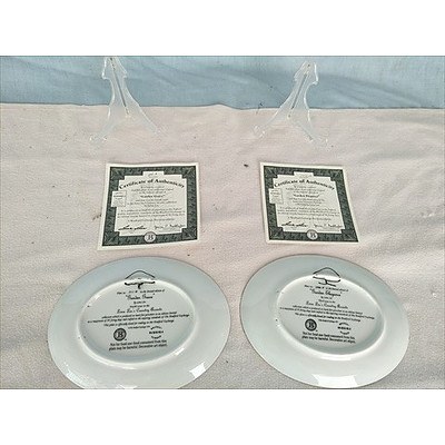 Set of 2 ""Lena Liu's Country Accent"" hard-fired porcelain plates with Certificates of Authenticity